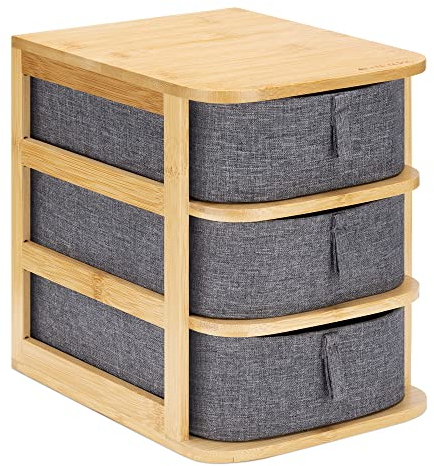 Navaris Make-Up Organizer aus Bambus - Aufbewahrung für Kosmetik - Ordnungssystem mit 3 Schubladen - Aufbewahrungsbox für Bad oder Schminktisch