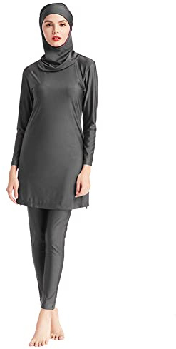Odizli Mujer Musulmán Traje De Baño Islámico Árabe Manga Larga Natación+Bañador+Gorro de Natación 3 Piezas Burkini Tallas Grandes, gris, M