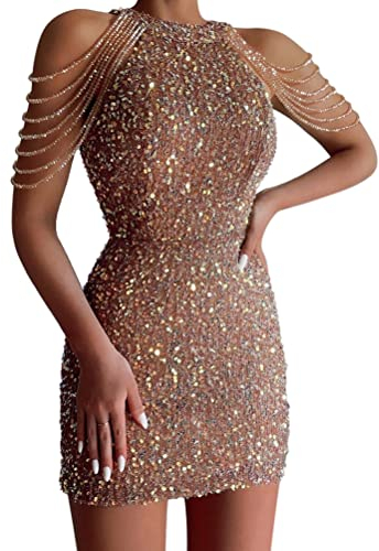 Minetom Damen Pailletten Kleid Ärmellos Partykleid Bleistiftkleid Abendkleider Rockabilly Cocktail Festlich Hochzeit Mini Kleid A Rosa XS