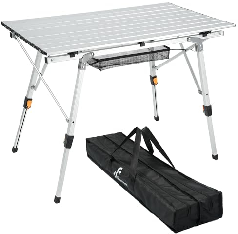Sportneer Klapptisch Campingtisch für draußen:Tragbarer Picknicktisch mit Verstellbarer Höhe, Klappbarer Campingtisch mit aufrollbarer Aluminium Tischplatte zum Zelten Camping Garten Küche,Silber