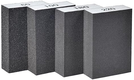 Flintronic 4PCS Sanding Blocks, 60/100/180/220 Sanding Sponges Coarse and Fine, Reusable Wet and Dry Dual-use Sanding Sponges, Different Specifications for Wood, Metal, Wall, Cupboard, Handicrafts
