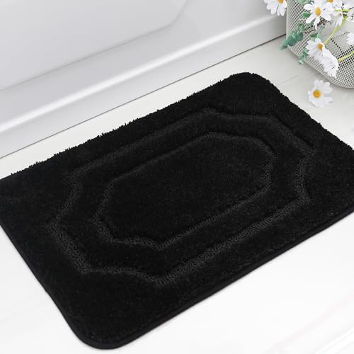 BEQHAUSE Badteppich rutschfeste, Weicher Badematte Waschbar Flauschig, Badezimmerteppich Wasserabsorbierend, Badvorleger für Dusche,Badewanne und Toilette, Schwarz, 40 x 60 cm