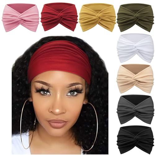 DRESHOW Bandeau Cheveux Femme Extra Large Boho Bandeaux Vintage Hair Bandeau Cross Noué Élastique Bande de Cheveux Accessoire 8 Pcs
