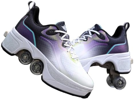 LDRFSE Schuhe mit Rollen für Männer - Kinder Skateboard Schuhe - Bequem Und Atmungsaktiv - Quad Skates - Verstellbare Rollschuhe - Verstecktes Rad für Laufsportschuhe - Zum Spielen für Männer