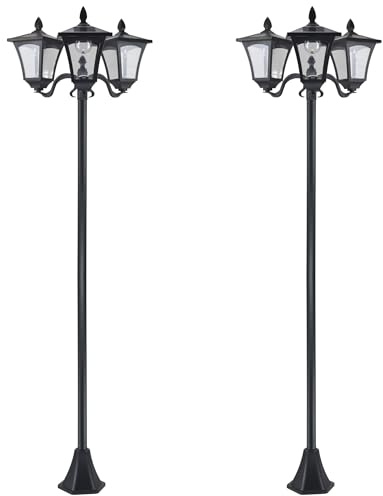 Outsunny Conjunto de 2 Farolas Solares de Exterior Luces Solares de Pie con 3 Luces LED Impermeable IP44 para Camino Terraza Patio 51,5x47x182,5 cm Negro