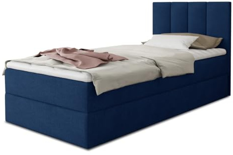 Sofnet Boxspringbett Star Mini mit Bettkasten, Bonell-Matratze und Topper - Einzelbett mit Matratzentopper, Polsterbett, Bett, Schlafzimmer, Jugendzimmer (Dunkelblau (Kronos 09), 120 x 200 cm)