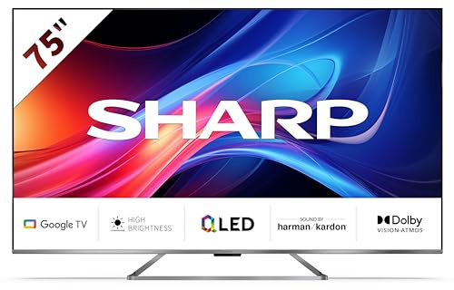 SHARP 75GP7265E Quantum Dot Google TV 189 cm (75 Zoll) 4K Ultra HD QLED Google TV (Smart TV ohne Rahmen, Dolby Atmos, Dolby Vision, HDMI 2.1 mit eARC)
