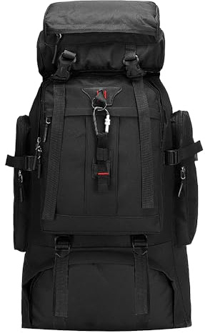 A-QMZL Sac à dos de randonnée 80L, Sacs de randonnée pour l'alpinisme, Sac de voyage imperméable pour la randonnée, le camping et le tourisme pour homme et femme, Noir , L