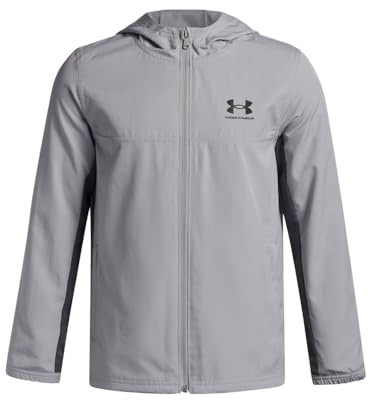 Under Armour Boys' Rival Woven Jacket, 011 GRAY, YSM