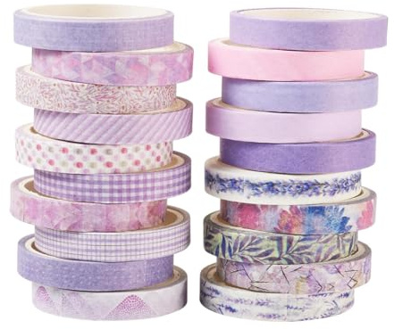 20 PCS Washi Tape, Washi Tape per Journaling, Magrissimo Retrò Nastro Adesivo Decorativo per giornali, decorazioni fai da te, diari, pianificatori, album di ritagli, confezioni, Biglietti (purple)