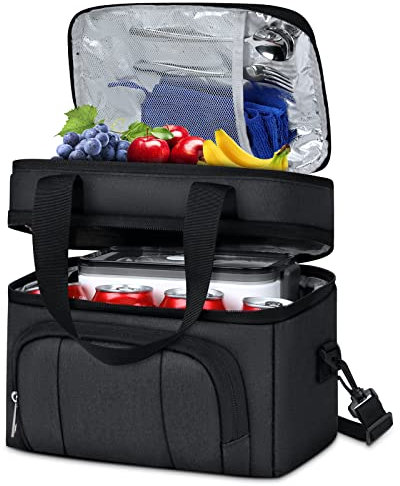 RAINSMORE Insulated Lunch Bags 10L for Women Men Cool Picnic Cooler Bag Leakproof for Work Office Camping Hiking School College Black