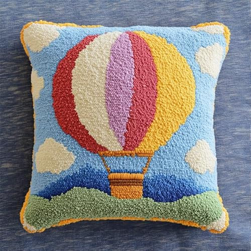 Kit di Ganci a Chiusura per Cuscino,Palloncini colorati,DIY Cuscini Artigianali Kit Ricamare Cuscini Federa per Cuscino per Divano per Adulti,43x43cm