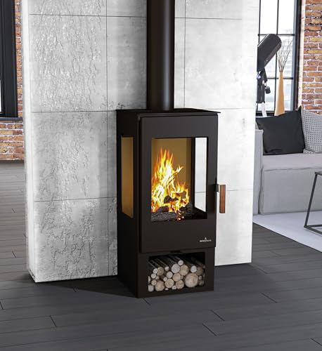 BRICOSOL ESTUFA DE LEÑA VERTICAL CON 3 CRISTALES Y LEÑERO MODELO ESTRELLA