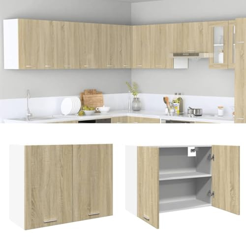 KTHLBRH Armario Colgante Lyon de Roble Sonoma 80x31x60 cm con Estructura de Madera de ingeniería, Amplio Espacio de Almacenamiento para Utensilios de Cocina, diseño de Montaje