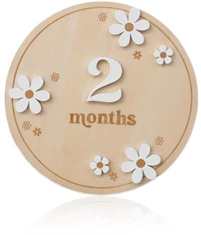 JIRVEX Tarjetas meses bebé de madera 1 Pcs Meses 1-12 Tarjetas de madera para bebé Hitos Fotografía Recuerdos de Crecimiento