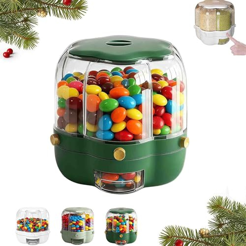 Dispensador de dulces con cajas de golosinas, dispensador de aperitivos giratorio de 360° con 6 compartimentos para una fácil dispensación con un botón, perfecto para noches de cine navideñas