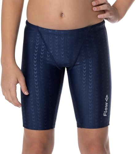 Flow Accelerate Swim Jammers - Size 21 to 32 Swimming Jammer Shorts for Boys in Black, Navy, and Blue (28, Navy Crescents)