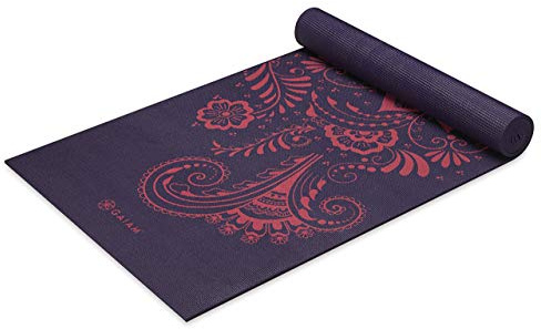 Gaiam Yoga Mat Premium Print Extra Thick Non Slip Exercise & Fitness Mat for All Types of Yoga, Pilates & Floor Workouts, Aubergine Swirl, 6mm