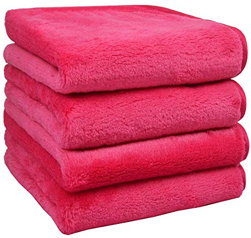 Serviette Visage Démaquillante Serviette démaquillante en tissu de microfibre, Tissu Microfibre Décapant Débarbouillette Ultra-Douce Chiffon Nettoyant pack de 4 Rose