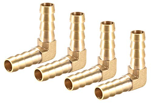 sourcing map 4 Stück 10mm Widerhaken Messing 90° Winkelrohrverbinder Koppler Schlauchadapter