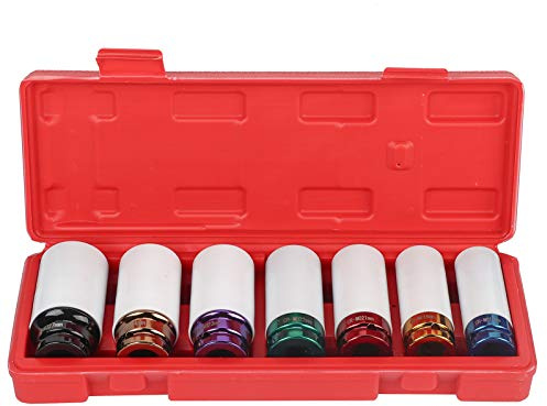 Alloy Wheels Socket, Tool Set 17 19 21 22 23 24 27mm 1/2'' Drive Cobra Thin Wall Deep Impact Impact Socket Set with Storage Case for Garage Use