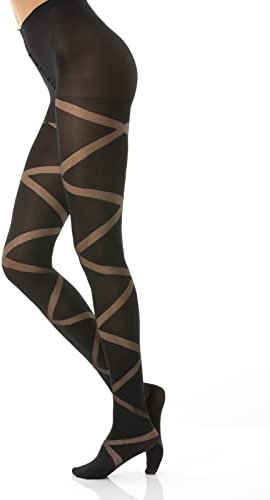 Gi&Gi collant fantaisie femme original Effet Jacquard Rubans 40 DEN N.1375 (FR/ES, Alpha/lettres, L, TG, Taille normale, Taille normale, NOIR B)