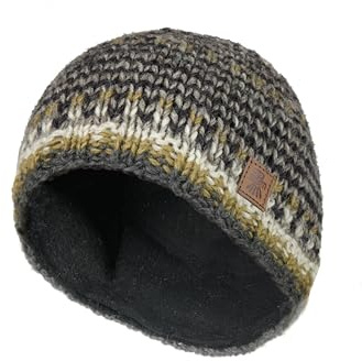 Pachamama Men Wool Beanie Skull Hat Fleece Lined Headband Handknitted Charcoal Rough Stripe One-Size Handmade Skull Cap Extra Warm Fair Trade