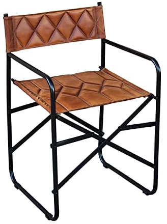 Casa Moro Regiestuhl Riccardo Braun aus Echtleder & Metall Lederstuhl Klappstuhl Retro-Stuhl für Wohnzimmer Küche Garten Terrasse Esszimmer SP2272