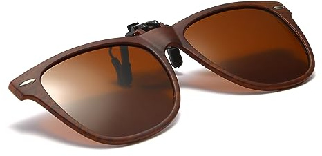 Long Keeper Clip On Sunglasses - Polarized Flip Up Clip-on Sunglasses for Women Men Sunglasses over Prescription Glasses (Brown)