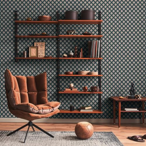 A.S. Création Carta da parati retrò anni '70 con cerchi blu/giallo/rosa/azzurro/crema retrò chic 395371 8,50 m x 0,53 m da incollare alla parete