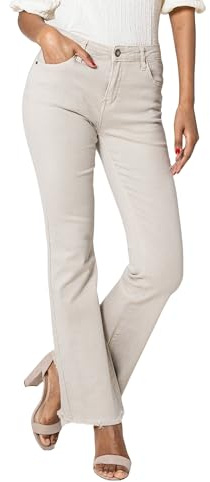Nina Carter J230 damjeans, hög midja, slim fit, bootcut, jeans med slitna benslut, Kräm (J230-25), S (Smal)