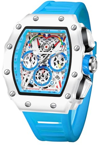 FORSINING Orologio da uomo, rettangolare, grande, orologio da polso al quarzo, cinturino in silicone, cronografo, impermeabile, per uomo, blu