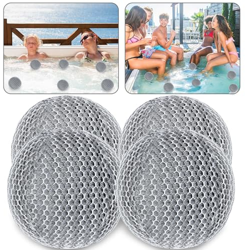 JULMELON Hot Tub Scum Absorber, 4 Pack Spa & Pool Scum Eliminating Balls Reusable Hot Tub Oil Absorbing Sponge Washable Scum Floating Filter to Keep Water Clear for Pool Bath Hot Tub Accessories(Gray)