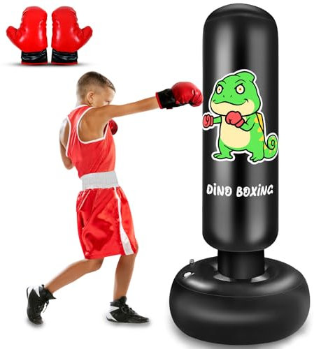 Boxsack Kinder, 165cm Aufblasbarer Standboxsack, Boxsack Stehend Kinder mit Boxhandschuhen, Geschenk für Jungen und Mädchen 3-12 Jahre für Karate, Taekwondo, MMA (Dinosaurier)