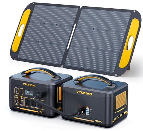 VTOMAN 3096Wh Portable Power Station Bundle with Extra Battery & 110W Solar Panel Included - Up to 4400W Solar Power Generator for Home Backup, Off-grid, Road Trip, RV, Camping, Fishing, Emergencies