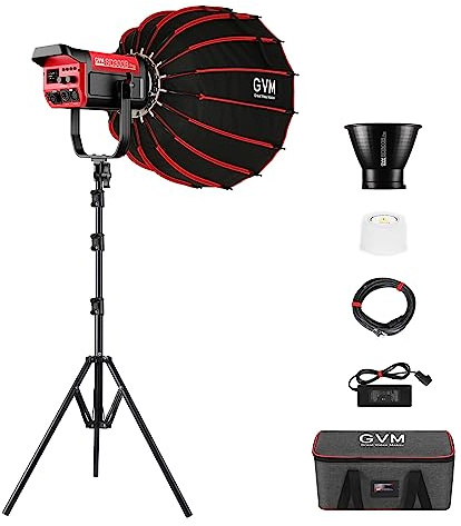 GVM - Kit de luces de estudio bicolor de 300 W con caja de luz de montaje Bowens y soporte CCT 2700 K ~ 6800 K CRI 97+ iluminación continua para fotografía, 12 efectos, 65700 lux/1 m, control