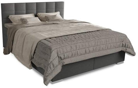 Juskys Boxspringbett Seattle 180x200 cm Hellgrau - Weicher Malmostoff - Inklusive Topper, gepolstertes Kopfteil - Boxspringbett für Schlafzimmer