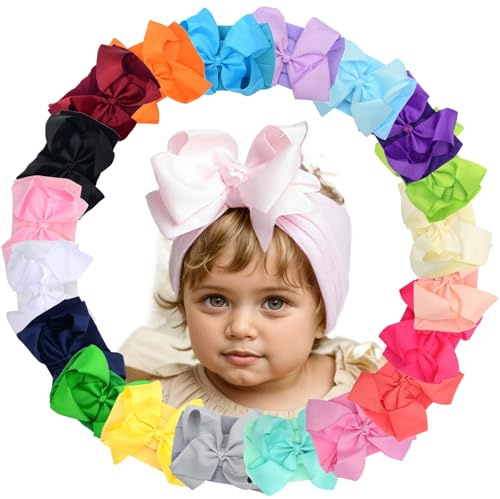 Baby pannband rosetter 20 st mjuka stretchiga pannband för baby flicka 6,3 tum nyfödd baby huvudband huvudsjal hårband med rosetter hårtillbehör för spädbarn småbarn barn, baby pannband rosetter