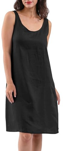 Amazhiyu Vestido de lino para mujer, 100% lino, vestido de verano, tiempo libre, hasta la rodilla, sin mangas, vestido de playa, vestido de verano con bolsillos
