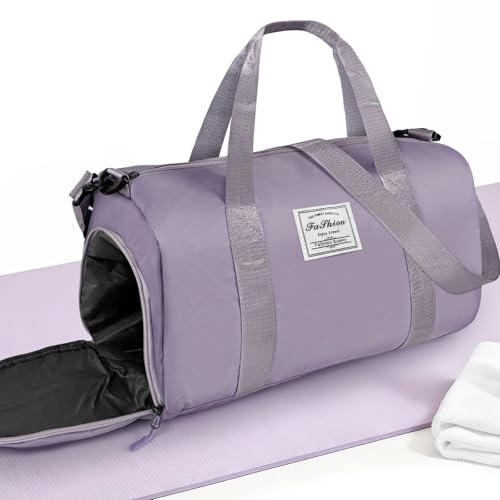 Borsone da Viaggio Borsone Palestra Uomo & Donna,Borsa da Palestra Divisorio Bagnato e Asciutto Impermeabile con Scompartimento scarpe Porta Scarpe e Tasca Umida da Viaggio, Sport, Fitness (Viola)