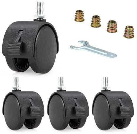 Ruedas para Muebles - 4 pcs Ruedas de 2 Pulgadas con Frenos, Ruedas Giratorias 360° de Nylon de Alta Resistencia, Doble Pista, Incluye Tuercas y Llave para Fácil Instalación