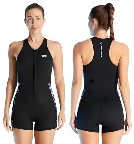 SOUUXIU Shorty Wetsuit Full Body Diving Suit Neoprene Wetsuit 2mm Women's One Piece Sleeveless for Swimming Diving Snorkeling with Front Zipper (L)