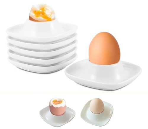 Hueveras,6 PCS Soportes para Huevos Huevera Dura y Blanda Estilo Clásico Platos de Plástico Blanco para Huevos Hueveras para Huevos Pasados por Agua Apta para Microondas y Lavavajillas Cuadrado