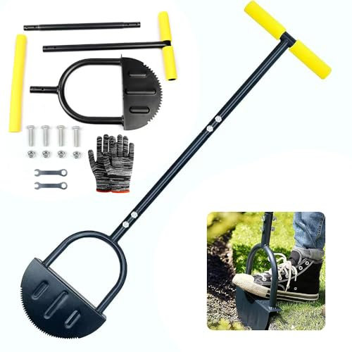 Coupe Bordure Pelouse Manuelle Avec Poignée en 107cm, Coupe Bordure Gazon Demi Lune, Bordure à Dents de Scie Outil, Outil de Bordure de Pelouse Manuel, Pour Parterres de Fleurs, Trottoirs, Terrasses