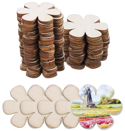 QUARKZMAN Trä för pyssel, 50 stycken 4 cm träblommor dekoration för målning, för bröllop, gör-det-själv-pyssel, brandmålning, gåva, juldekorationer