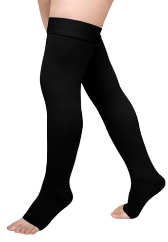 PUTUO Medias de Compresión Muslo para Mujer: Medias Largas Antitrombosis Tallas Grandes para Hombre para Varices Postoperatorio TVP Negro M