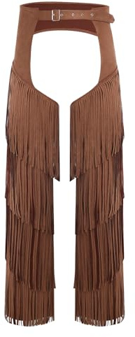 Alvivi Chaps Cow-Boy Homme Pantalon Costume Cow-Boy Western À Franges Costume Hippie Carnaval Halloween Clubwear Marron Foncé M