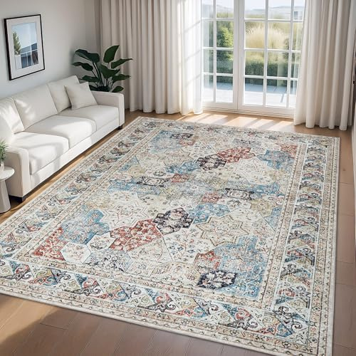 Imperial Rooms Rugs Living Room Extra Large 240 x 340 Short Pile Area Rugs for Bedroom Machine Washable Non Slip Carpet for Kids Room Soft Vintage Design Boho Rug, Caostal