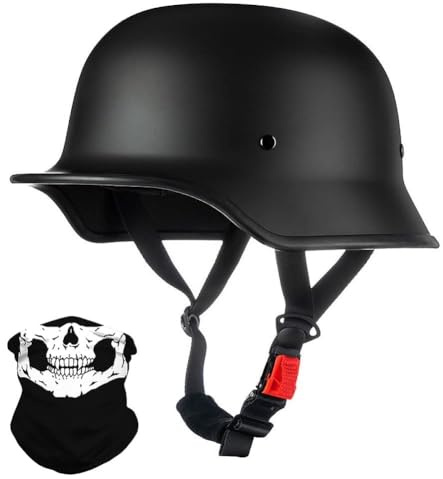 Vintage Stile Tedesco Mezzo Casco, ECE Approvato, Faccia Aperta Casco con Fibbia a Rilascio Rapido, Adulto Uomini Donne Caschi di Moto per Bicicletta Incrociatore Scooter(Z1,XL/61-62cm)
