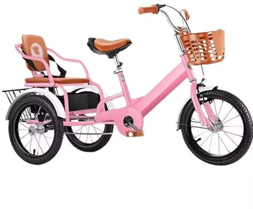 LSQXSS Large pedal tricycle for kids aged 5-10 years old,3 wheel bicycle,outdoor cruiser trikes,tandem bicycle with rear passenger seat,front rear basket,rickshaw,single brake